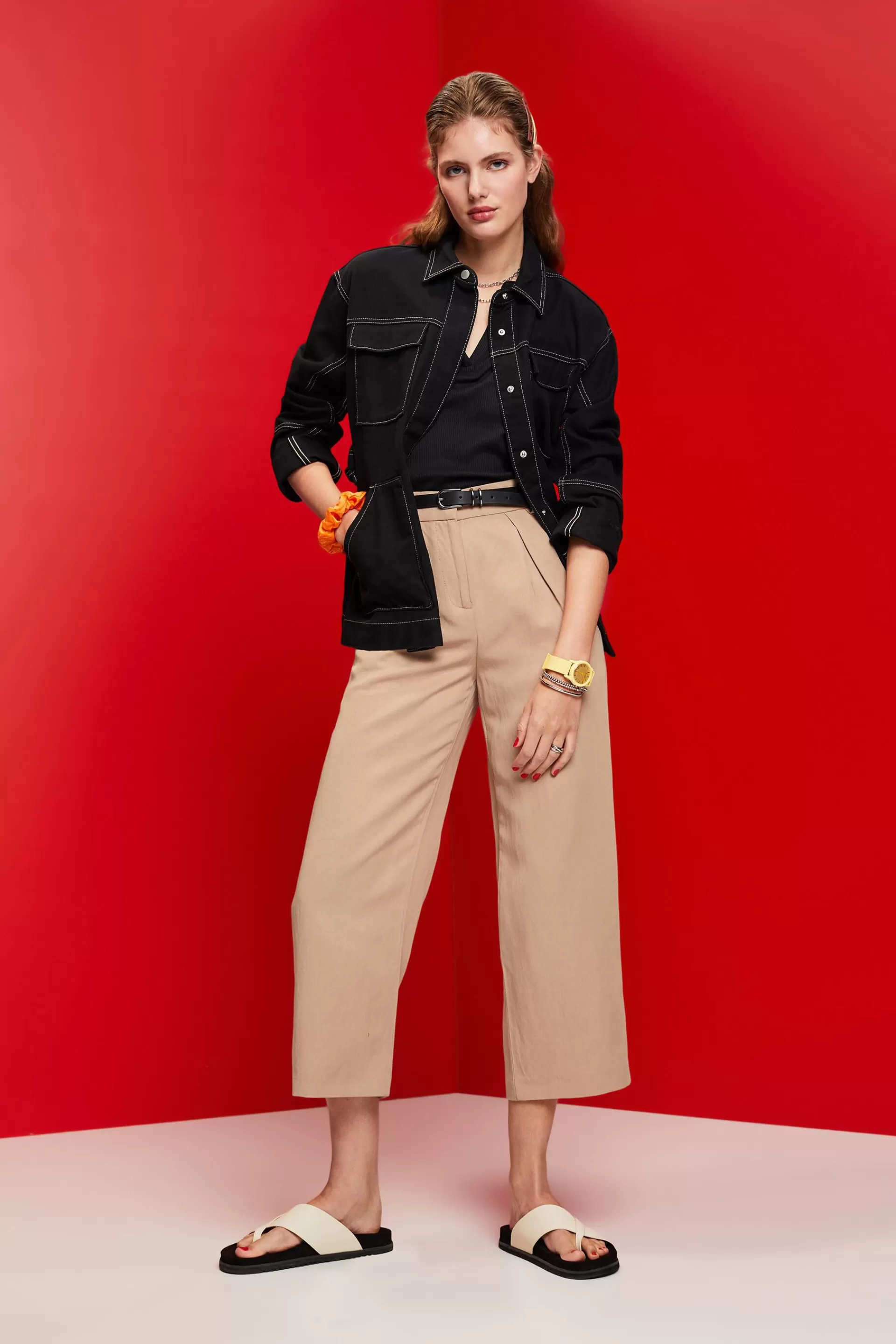 Twilljacke mit Gürtel-ESPRIT Fashion