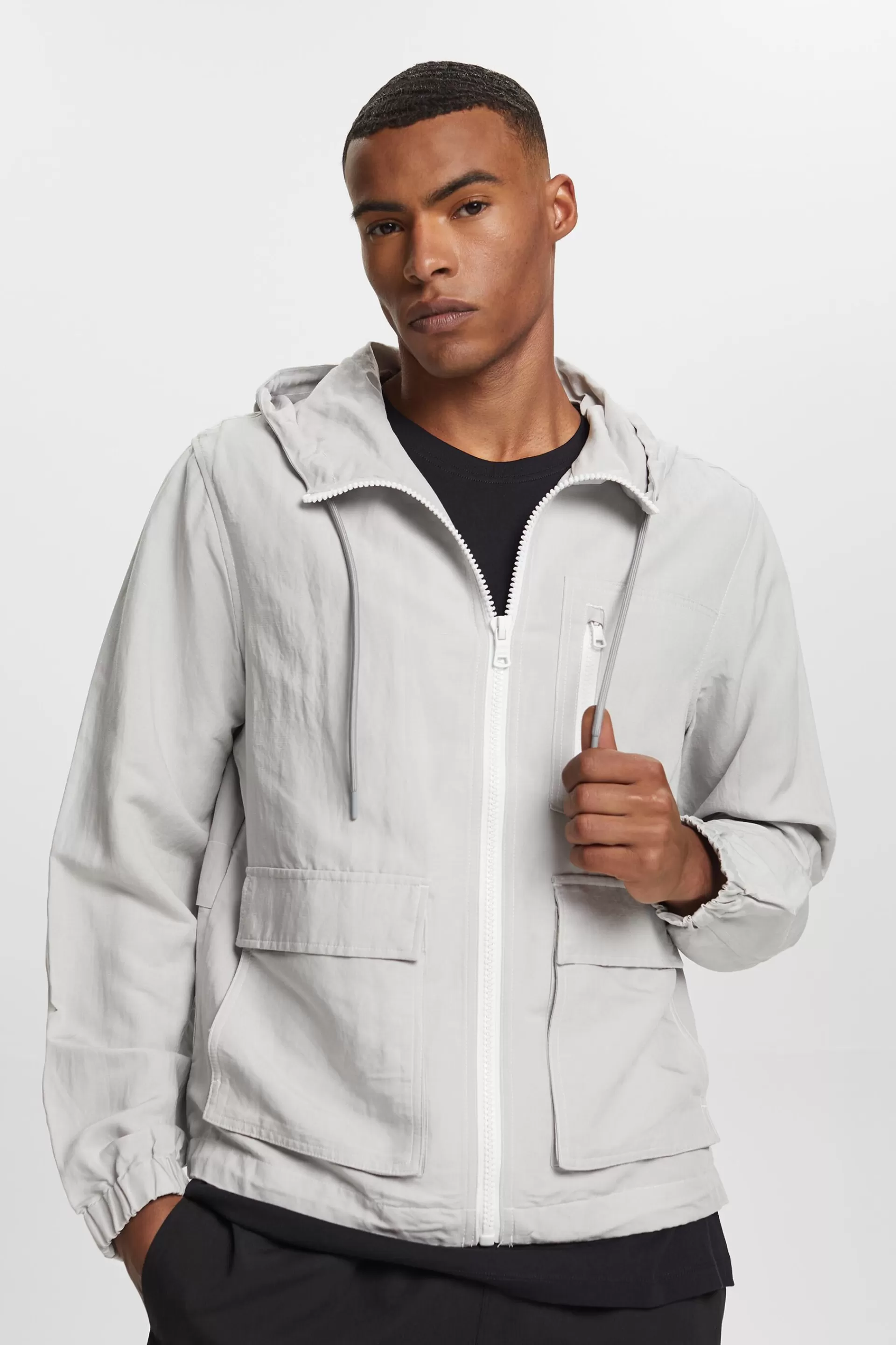 Übergangsjacke mit Kapuze, Leinenmix-ESPRIT Discount