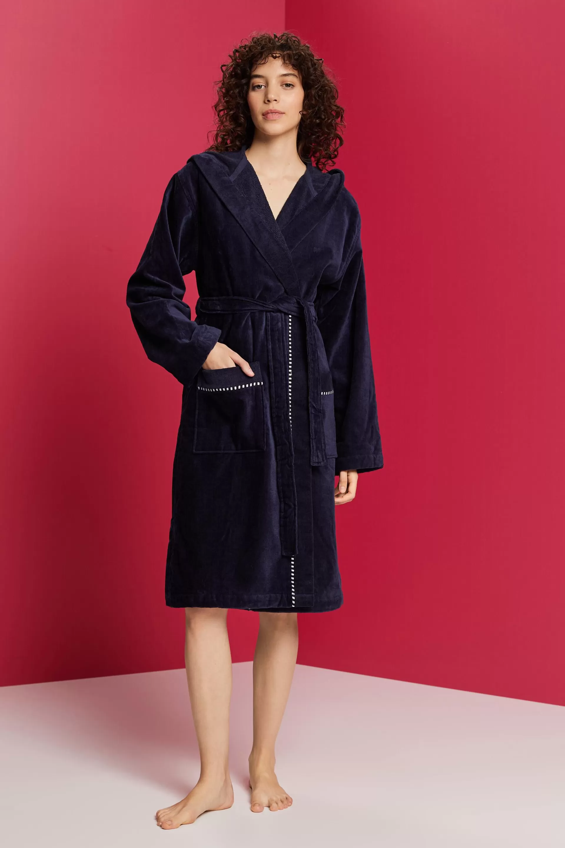 Velours-Bademantel, 100% Baumwolle-ESPRIT Clearance