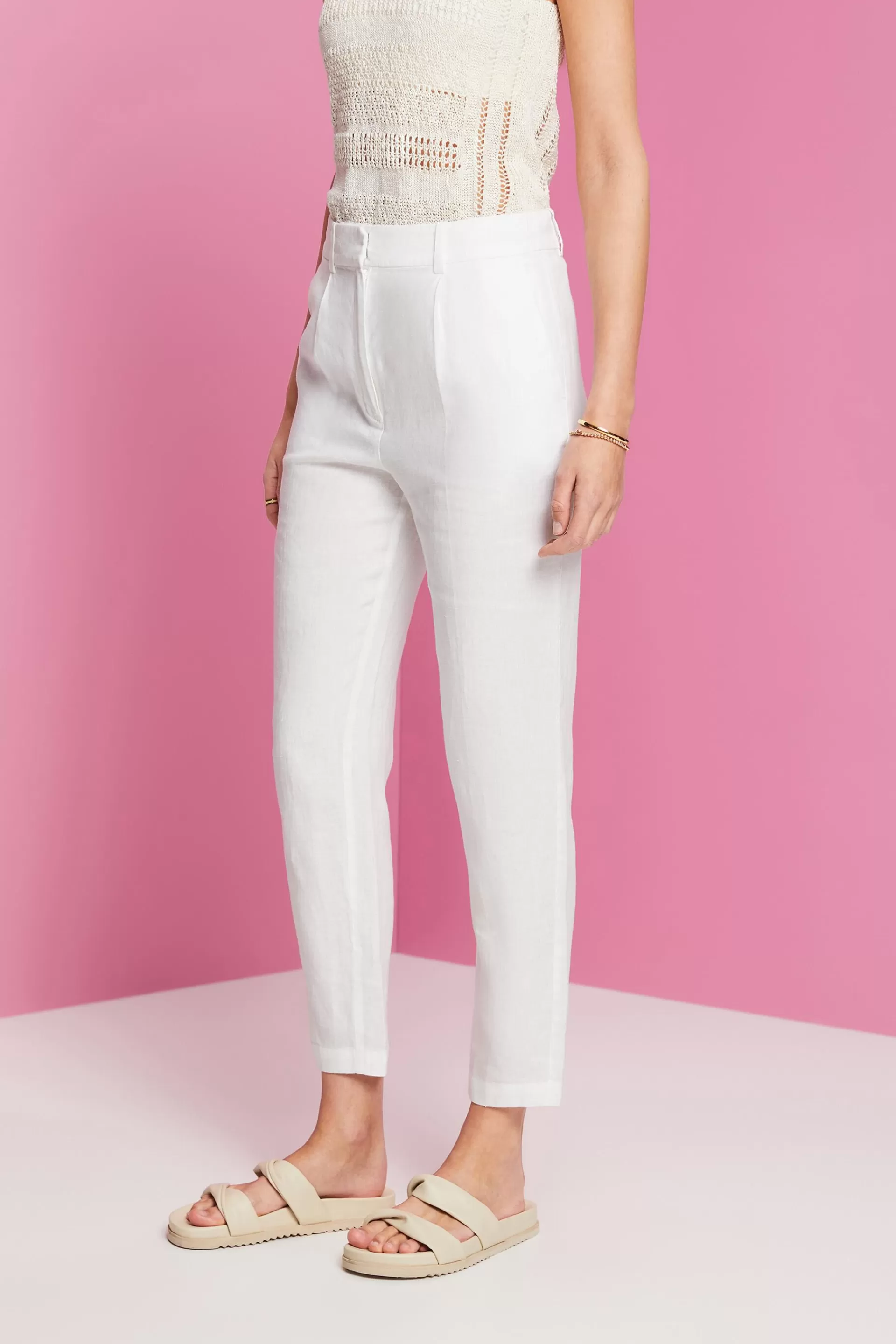 Verkürzte Leinenhose-ESPRIT Store