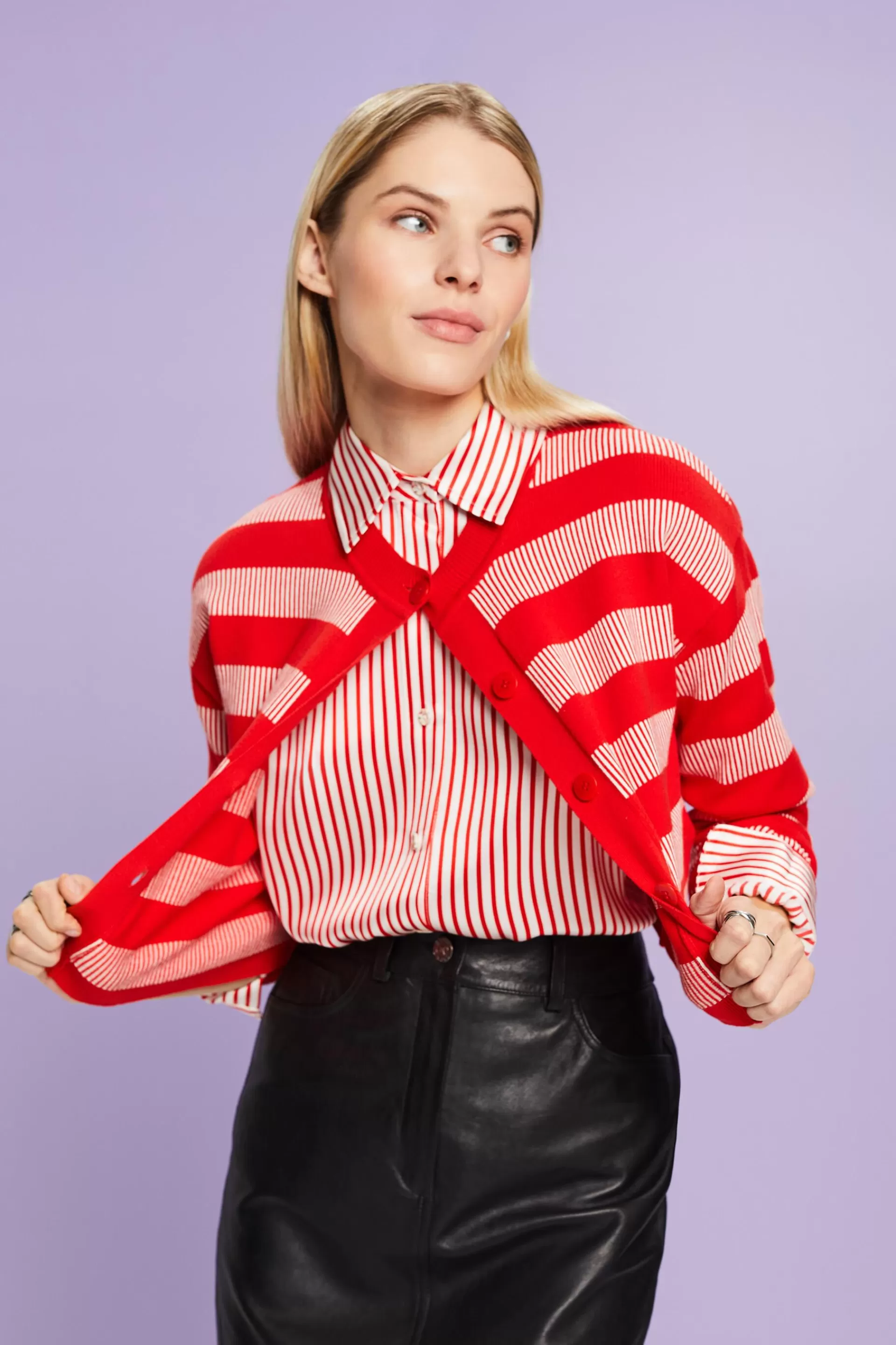Verkürzter Jacquard-Cardigan mit Streifen-ESPRIT Store