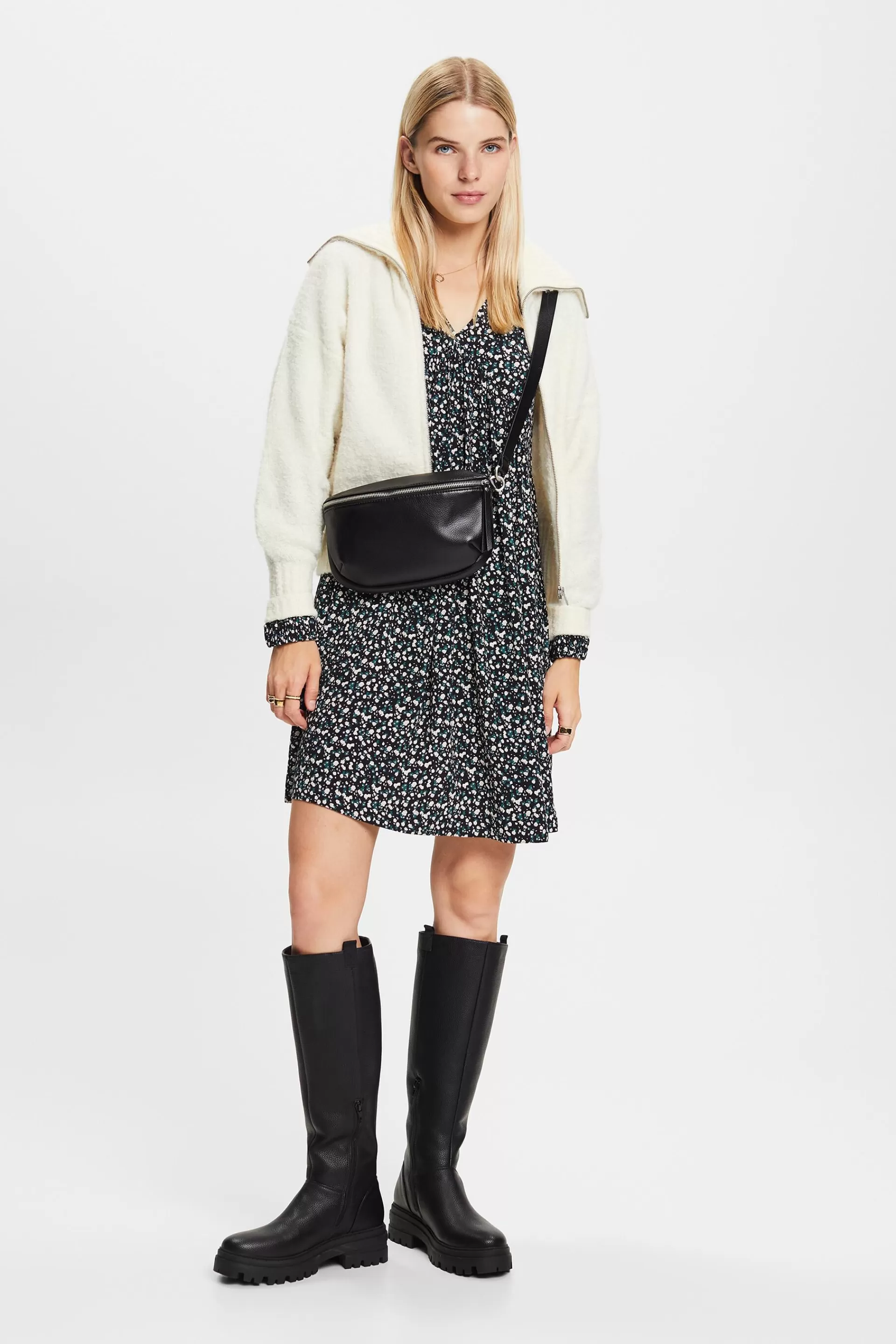 V-Neck-Kleid mit Print und Raffungen-ESPRIT Flash Sale