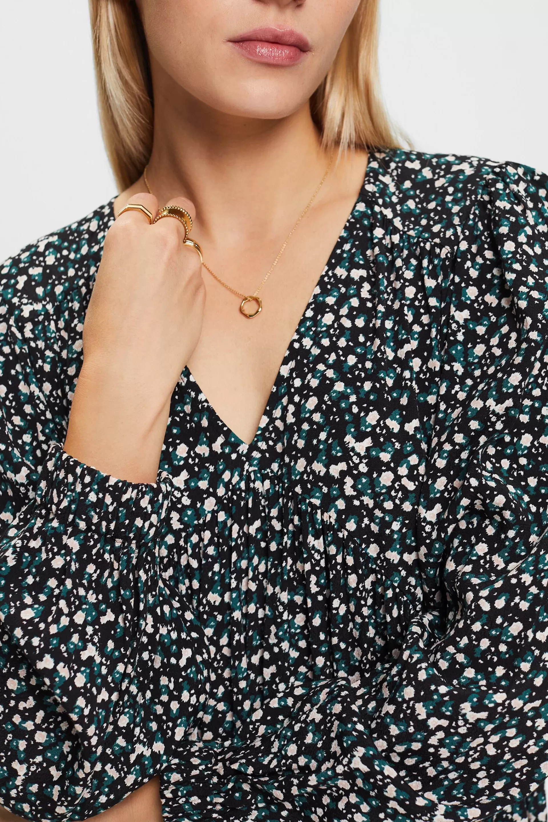 V-Neck-Kleid mit Print und Raffungen-ESPRIT Flash Sale