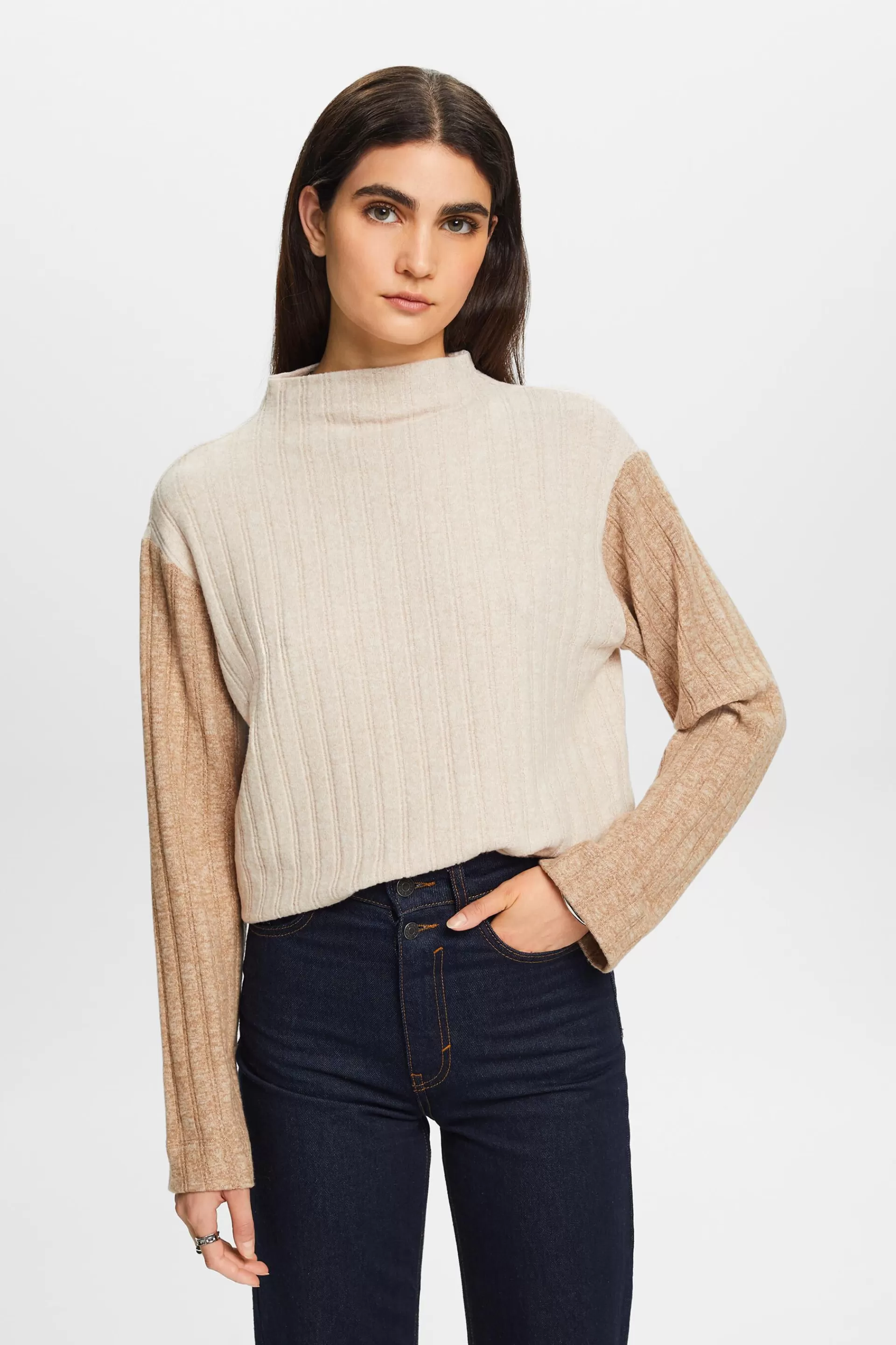 Weich aufgerautes Stehkragen-Longsleeve-ESPRIT Best
