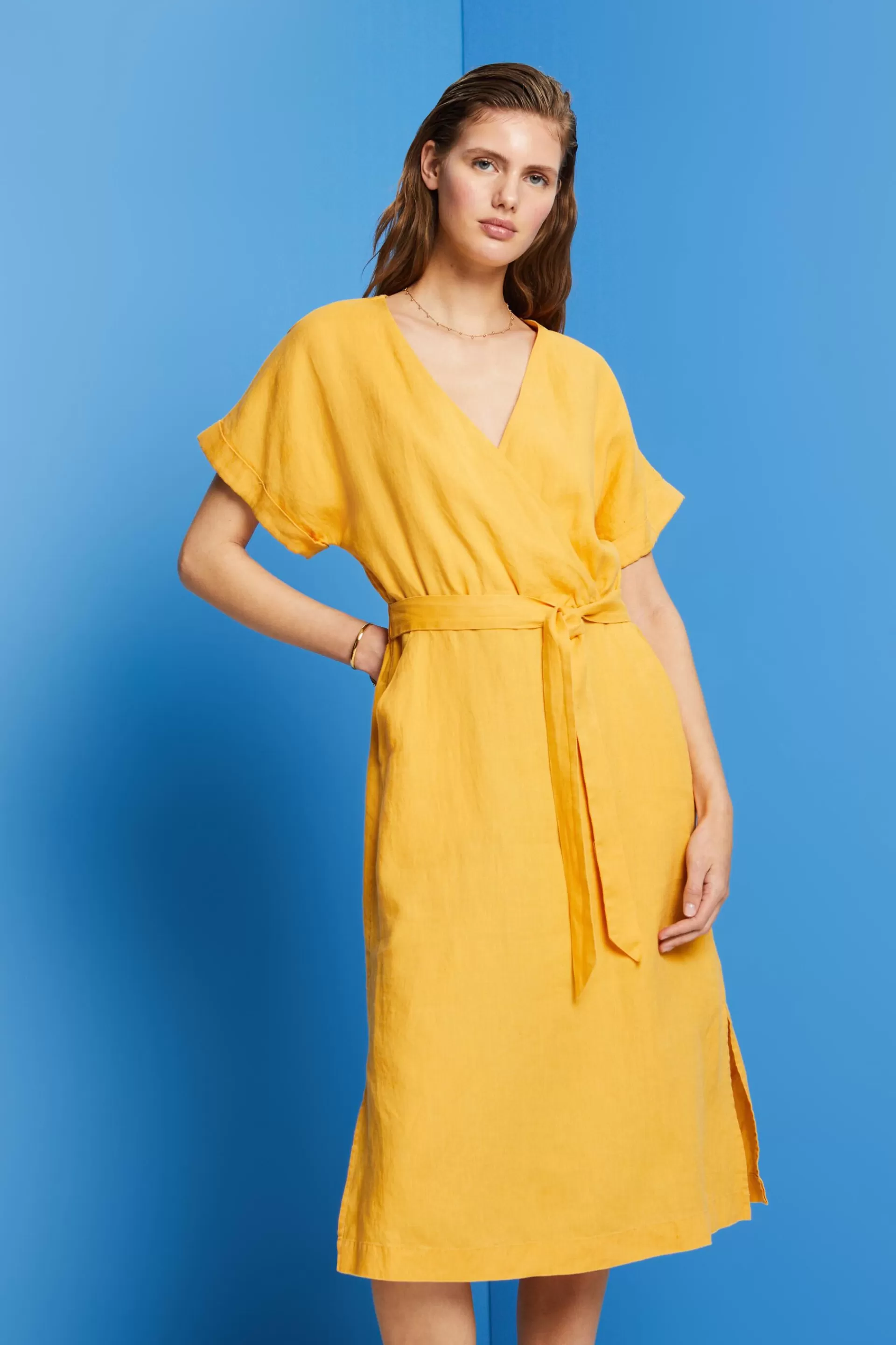 Wickelkleid, 100 % Leinen-ESPRIT Sale