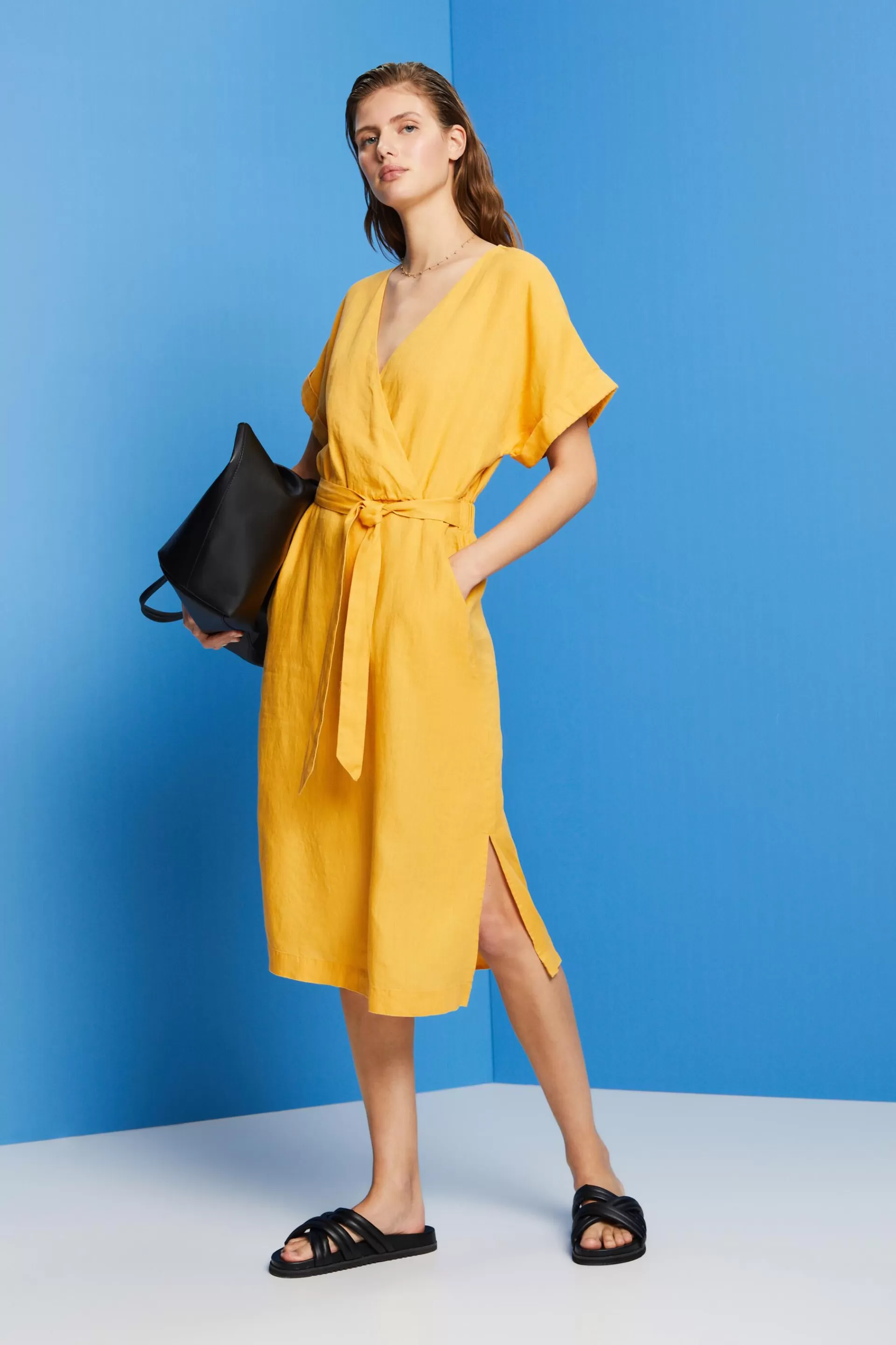 Wickelkleid, 100 % Leinen-ESPRIT Sale