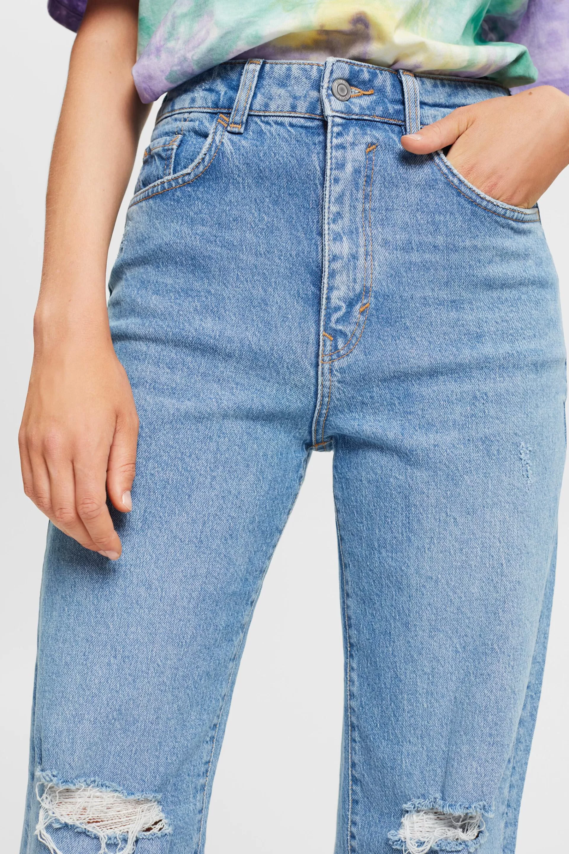 Wide-Leg-Jeans mit Destroyed-Effekten-ESPRIT Hot