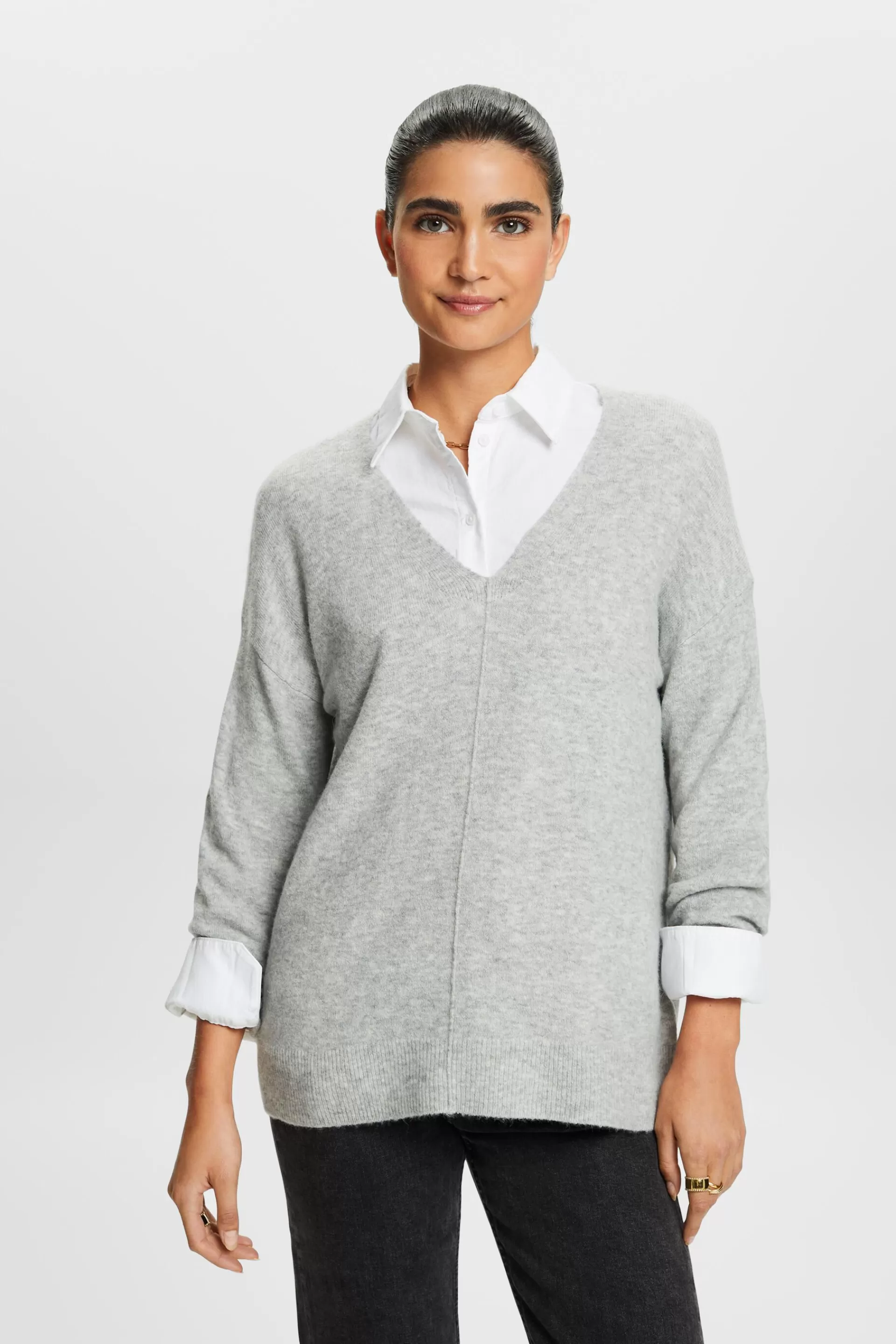 Wollmix-Pullover mit V-Ausschnitt-ESPRIT Sale