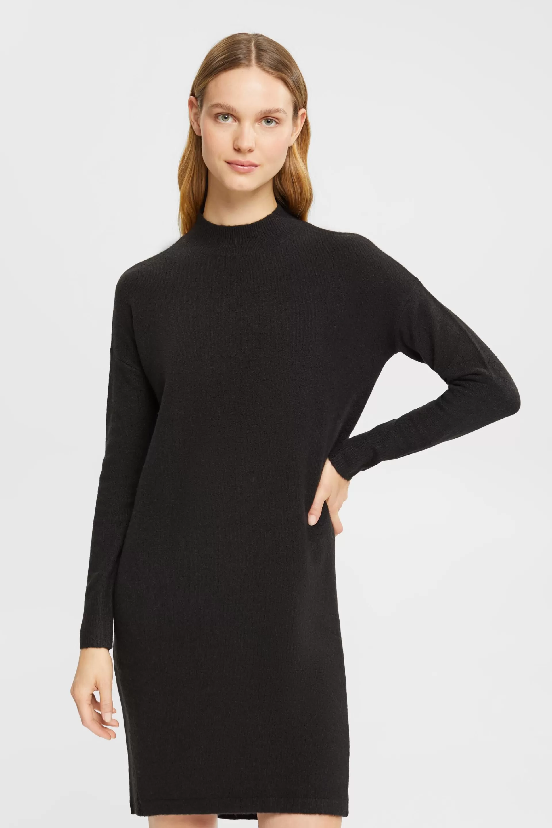 Wollmix-Strickkleid mit Stehkragen-ESPRIT Outlet