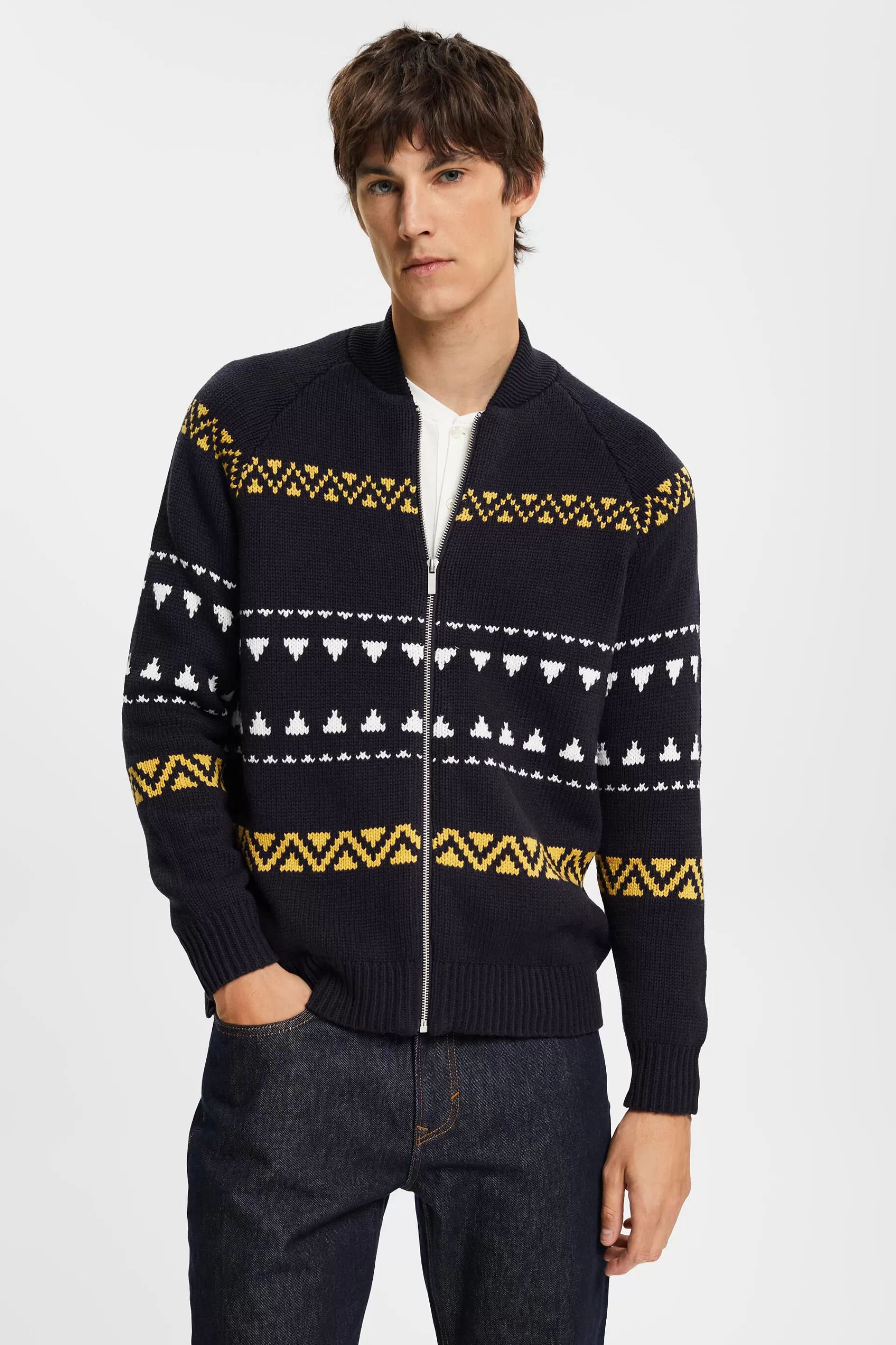 Zipper-Cardigan in Jacquardstrick-ESPRIT Store