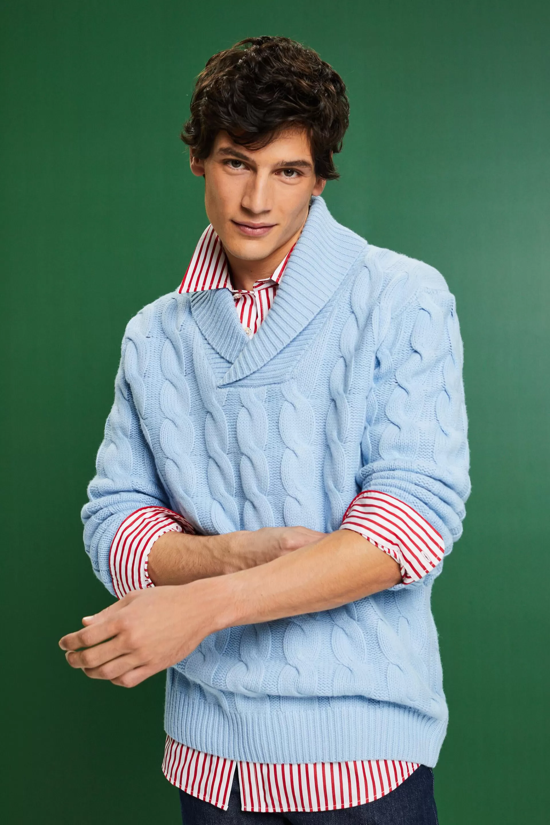 Zopfstrickpullover aus Wolle mit Schalkragen-ESPRIT Discount