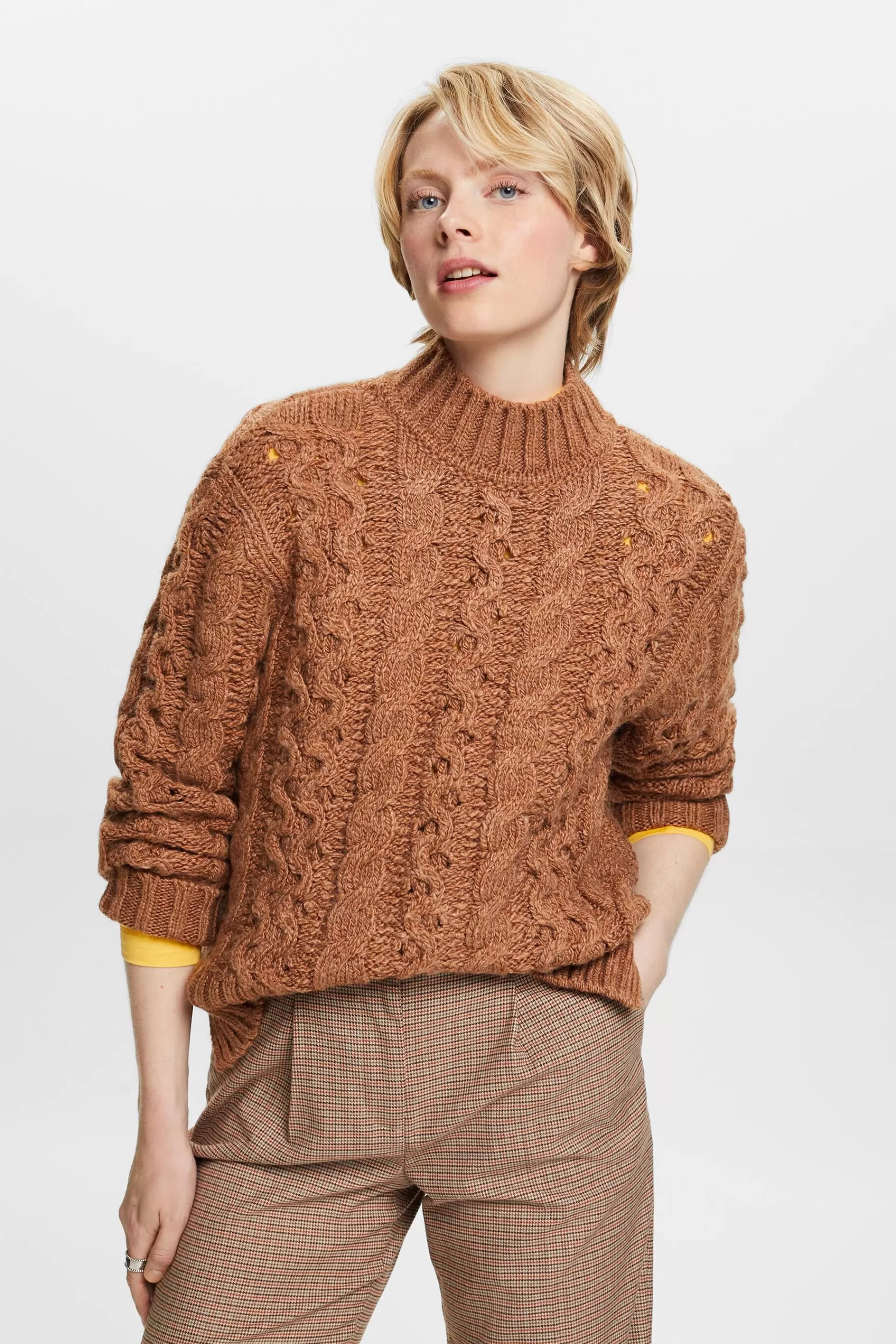 Zopfstrickpullover aus Wollmix-ESPRIT Flash Sale
