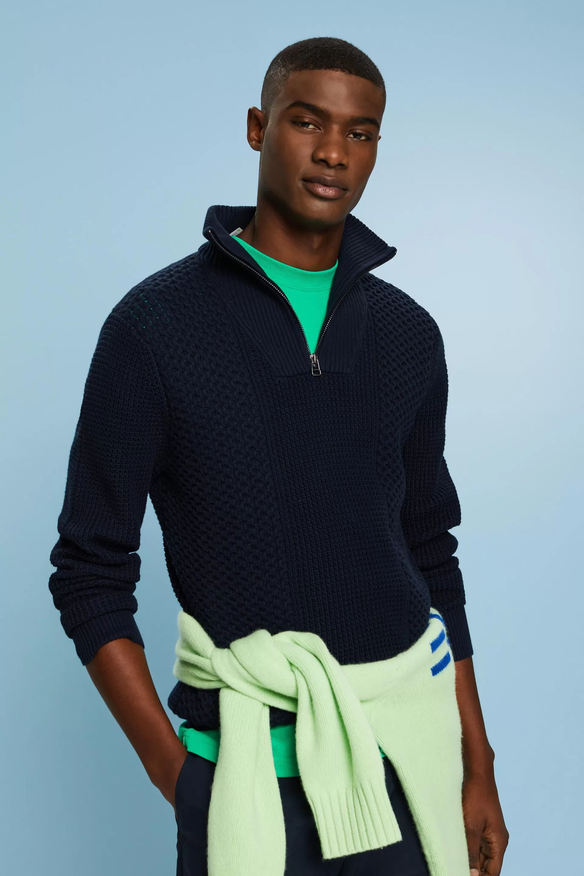 Zopfstrickpullover mit halbem Zipper-ESPRIT New