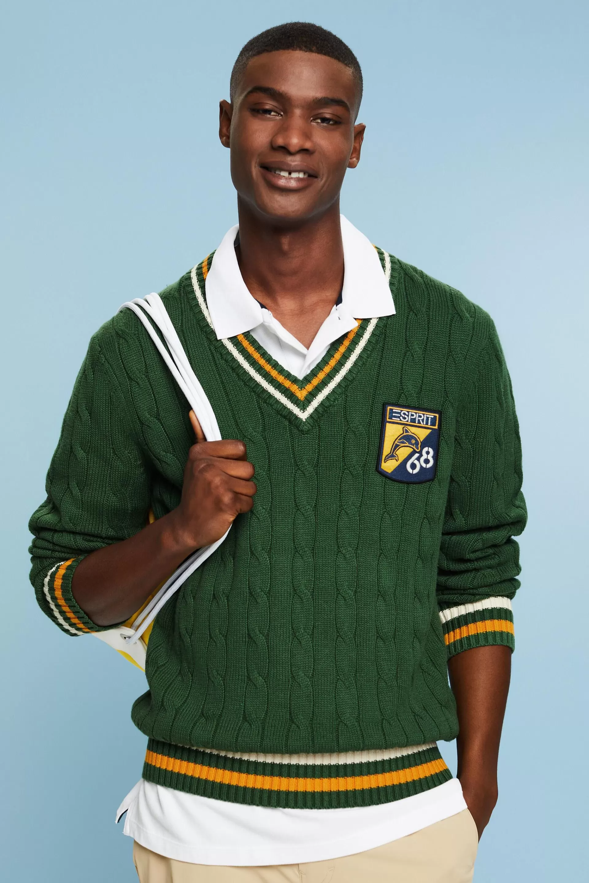 Zopfstrickpullover mit Logo-Patch-ESPRIT New