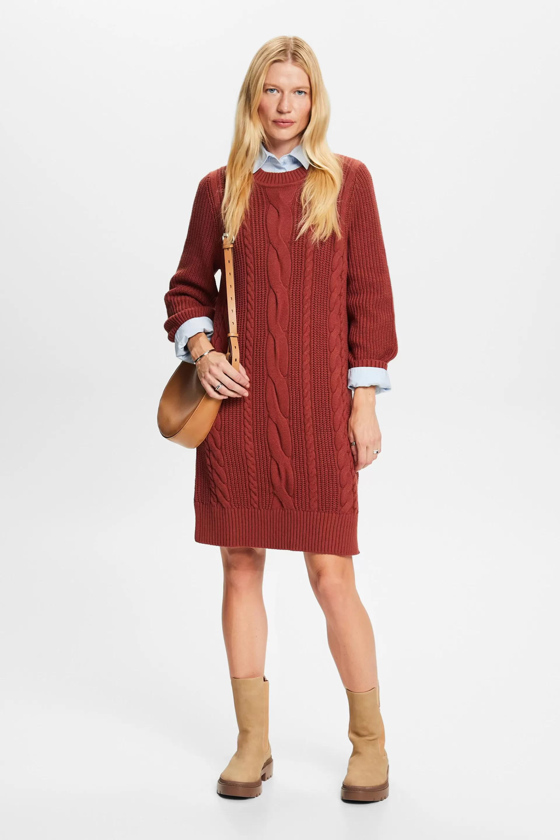 Zopfstrick-Pulloverkleid aus Wollmix-ESPRIT Hot