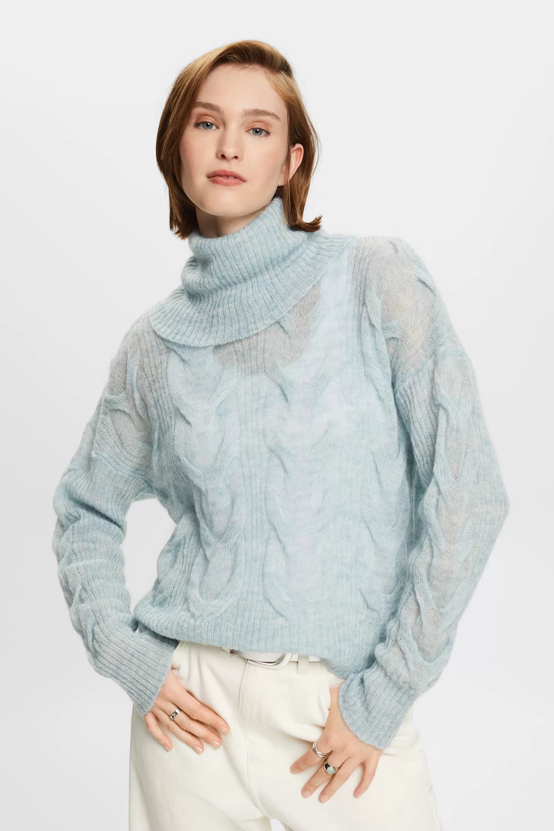 Zopfstrick-Rollkragenpullover aus Mohair-Mix-ESPRIT Discount