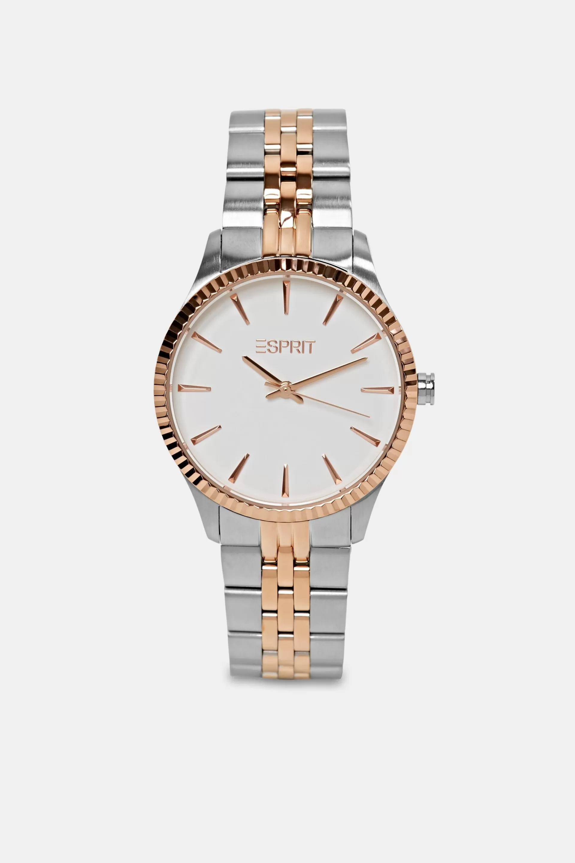 Zweifarbige Uhr mit geriffelter Lünette-ESPRIT Outlet