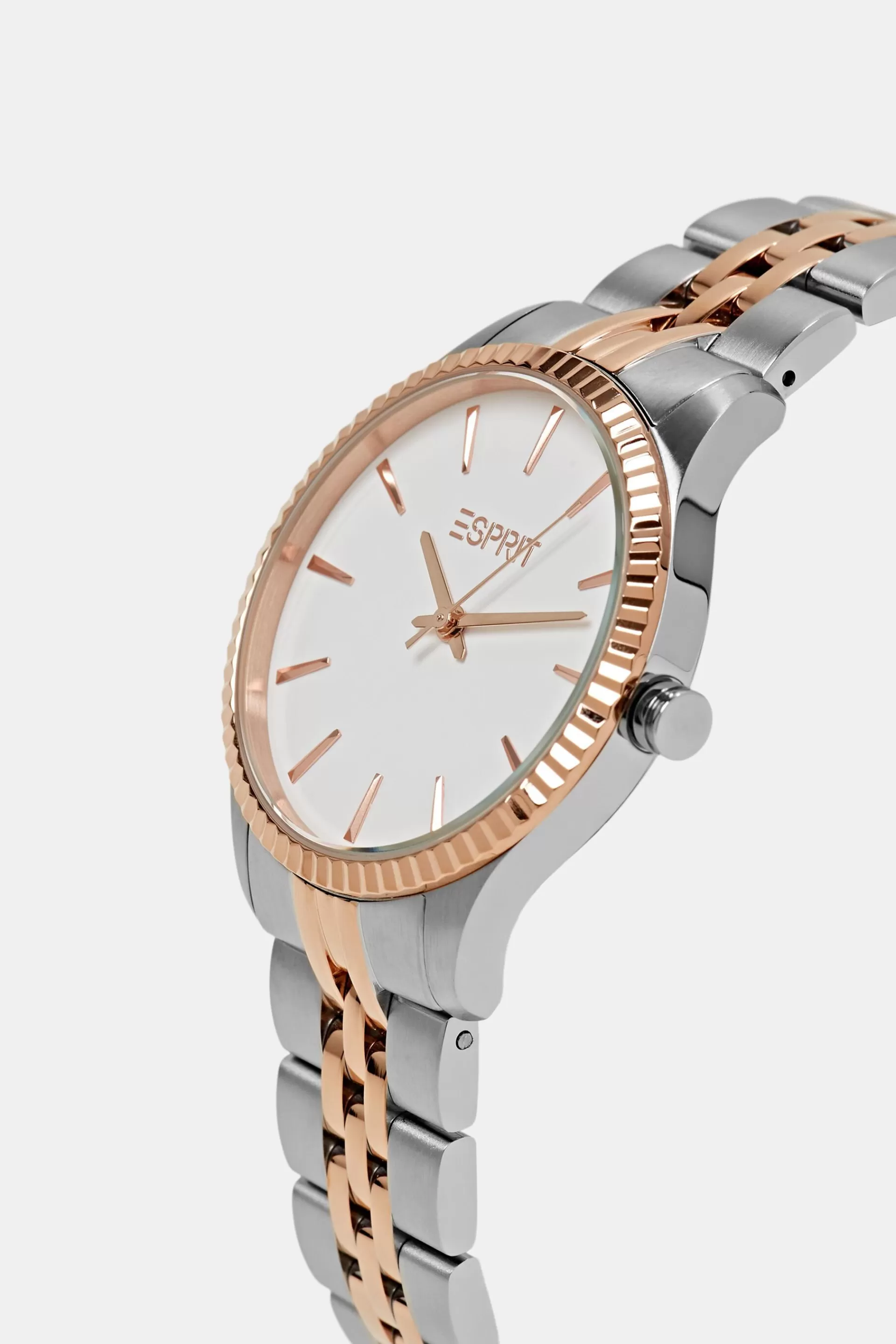 Zweifarbige Uhr mit geriffelter Lünette-ESPRIT Outlet