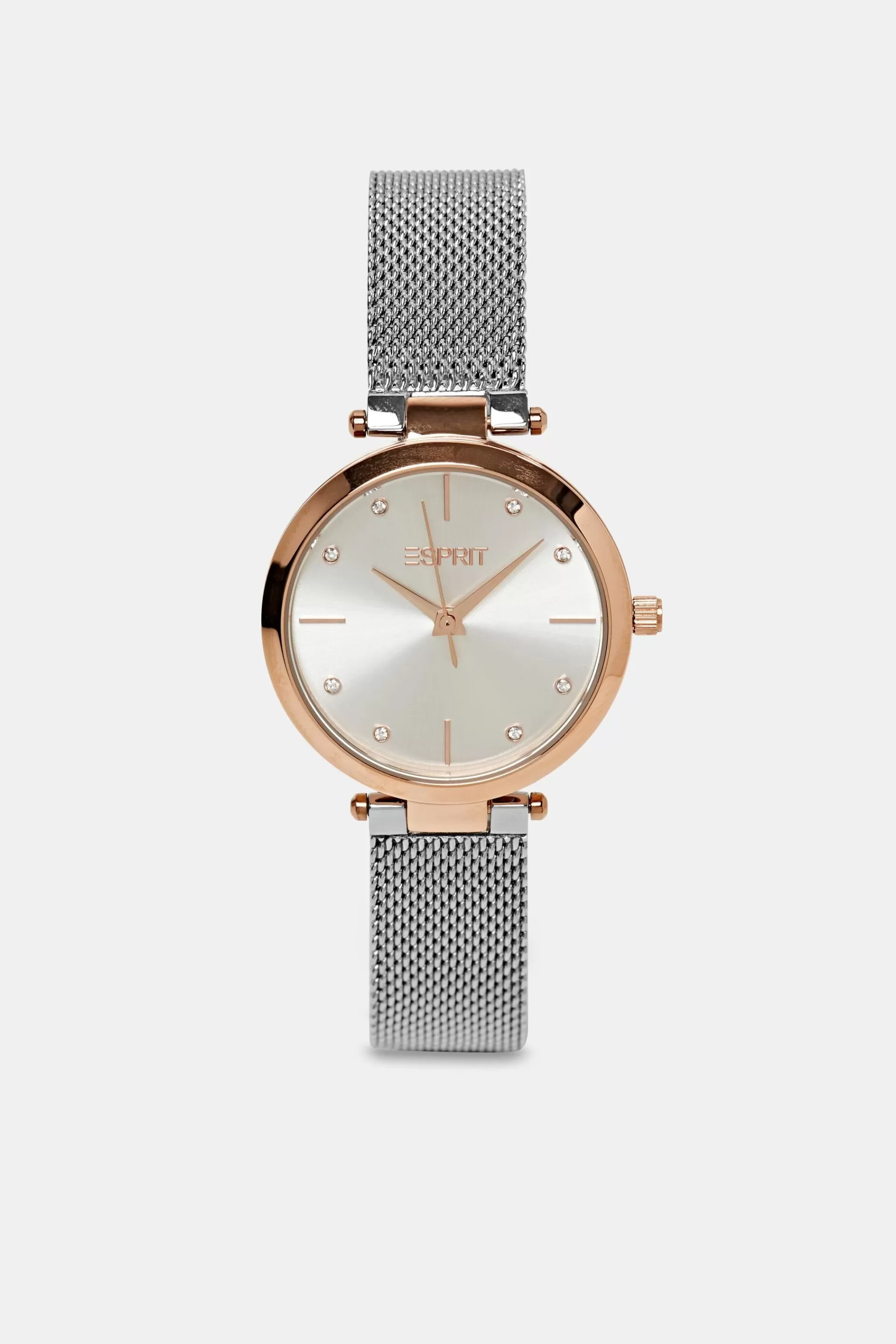 Zweifarbige Uhr mit Mesh-Armband und Zirkonia-ESPRIT Flash Sale
