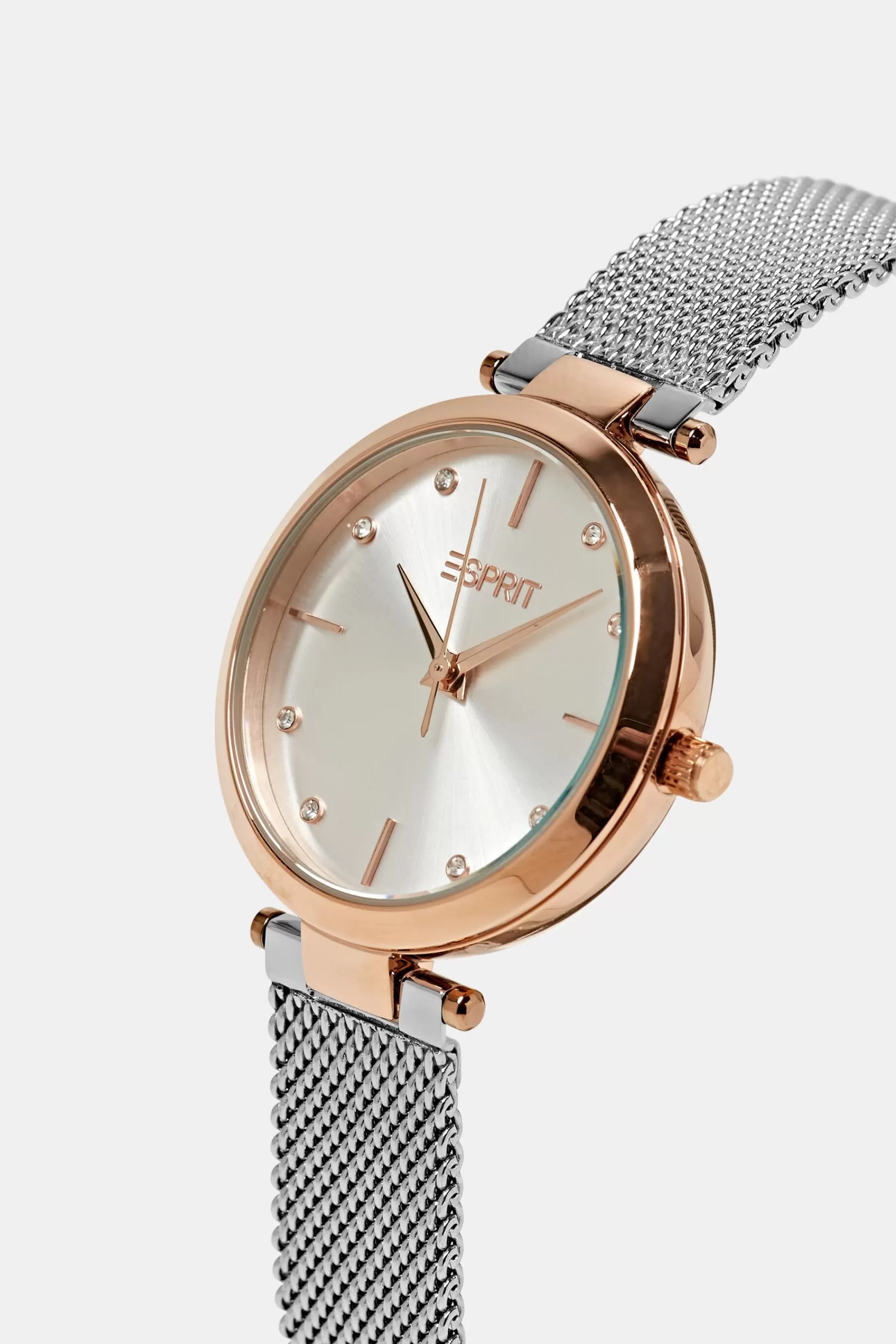 Zweifarbige Uhr mit Mesh-Armband und Zirkonia-ESPRIT Flash Sale