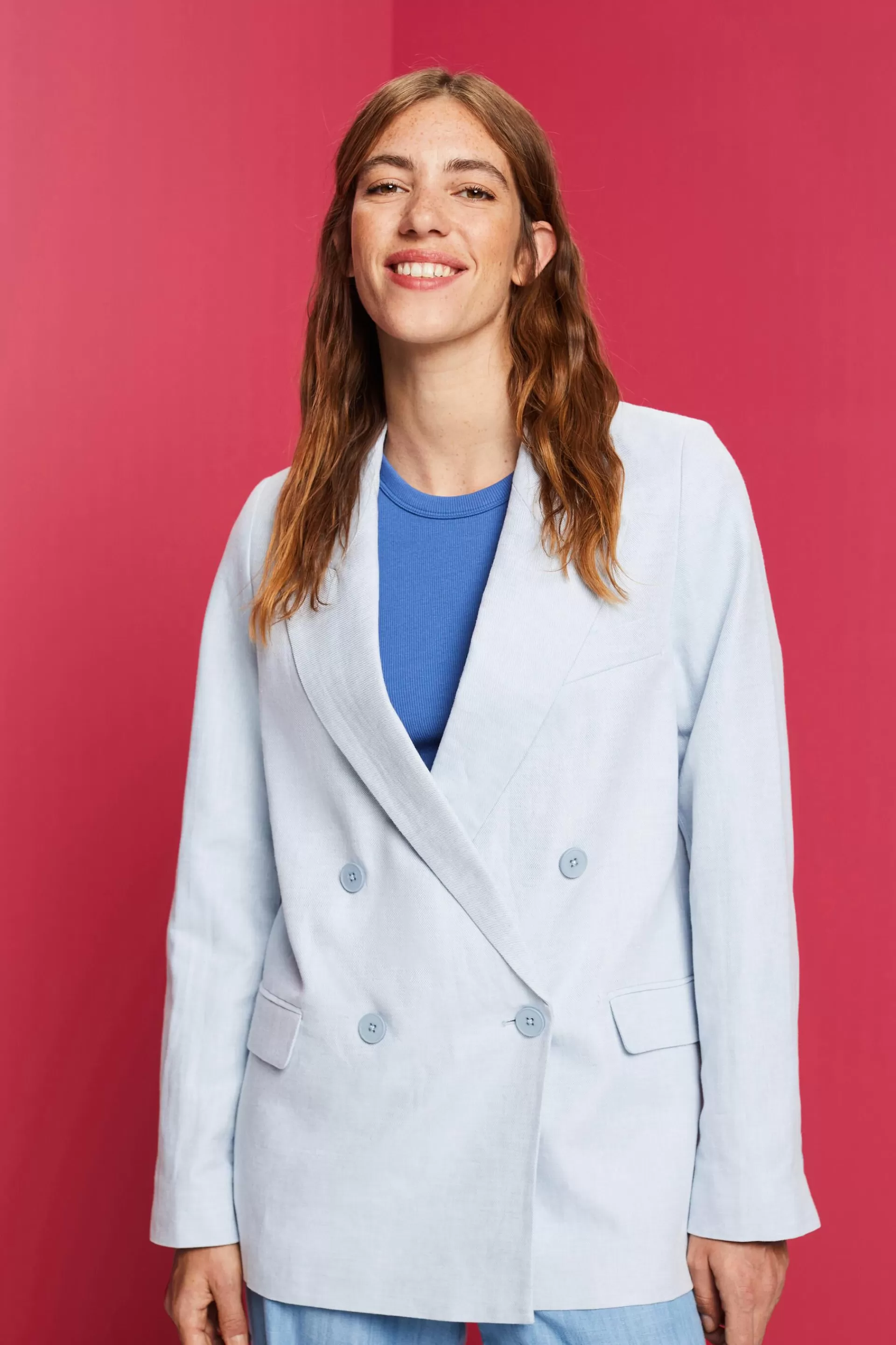 Zweireihiger Blazer aus Baumwolle-Leinen-Mix-ESPRIT Sale